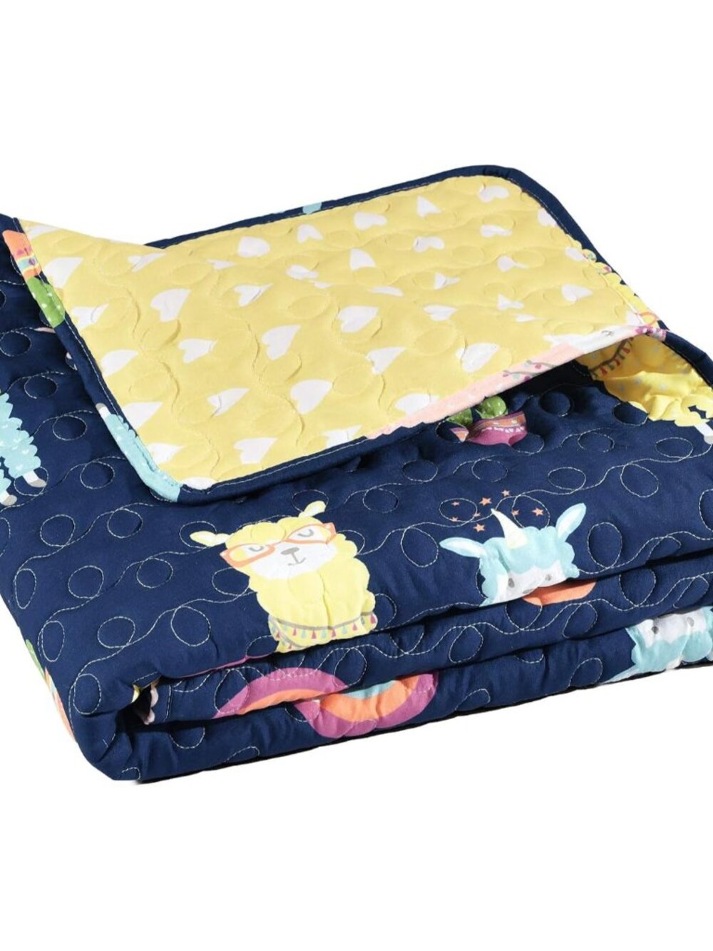 Southwest Llama Cactus Throw Blanket, 50" W x 60" L , Yellow & Navy - Toddler Bl